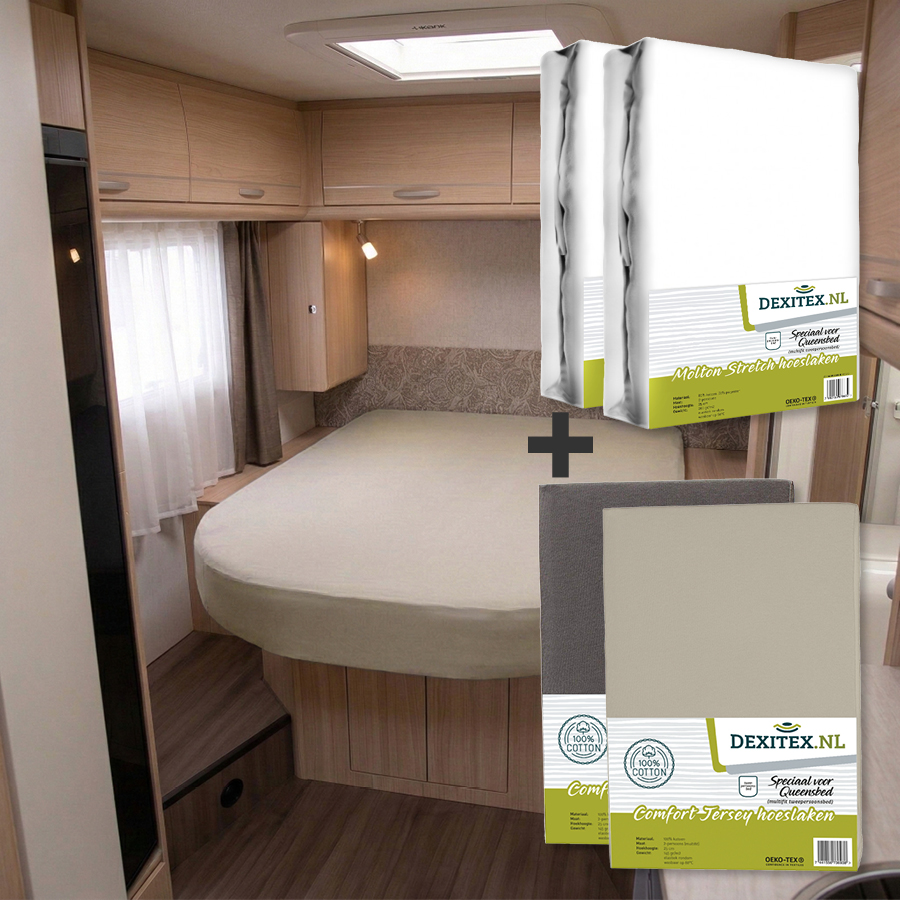 Pack textile lit queen/lit d'île - 2 draps housses et 2 draps housses en jersey