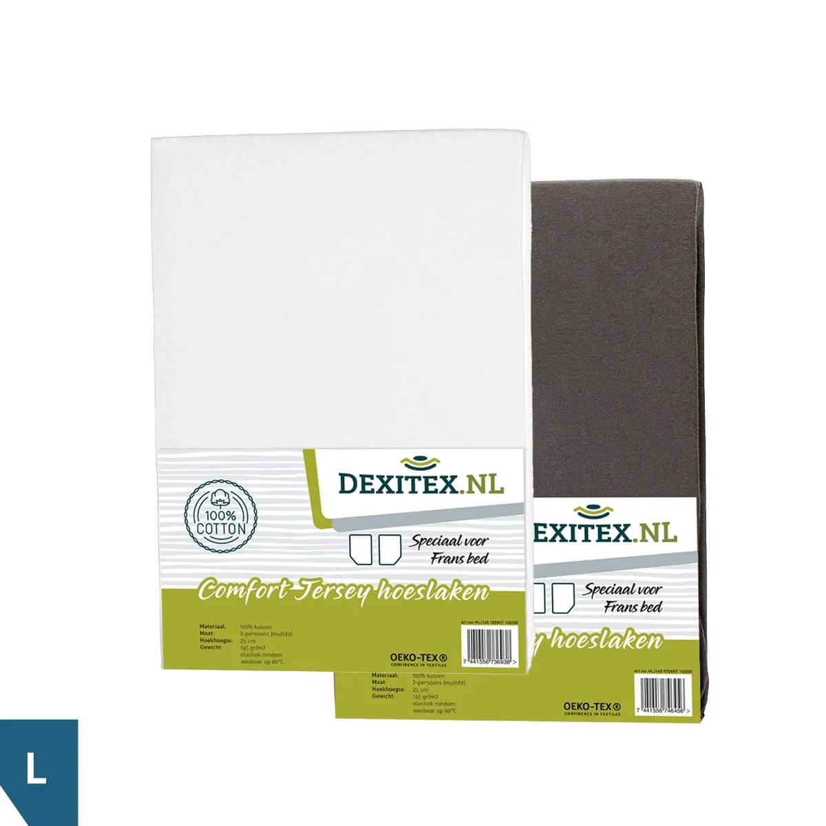 Jersey hoeslaken Frans bed wit,lichtgrijs of antraciet - links