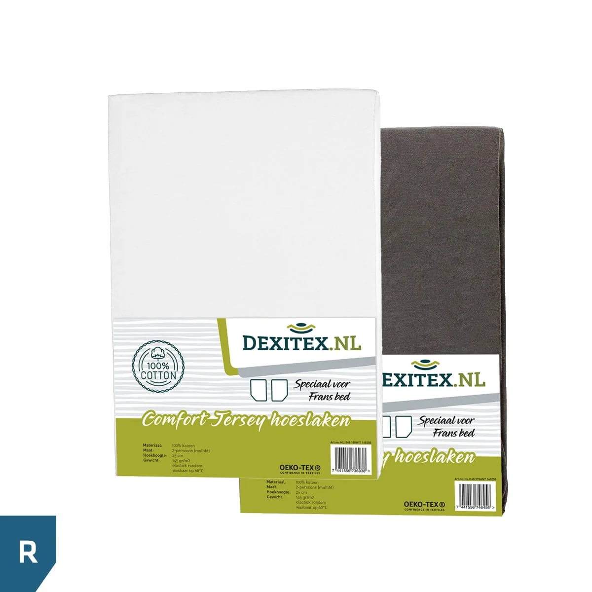 Drap housse Jersey lit français blanc, gris clair ou anthracite - droite