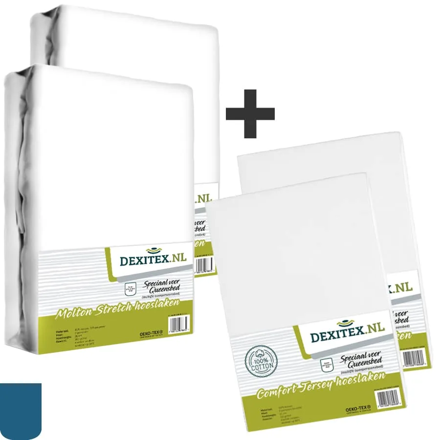 Pack textile lit queen/lit d'île - 2 draps housses et 2 draps housses en jersey