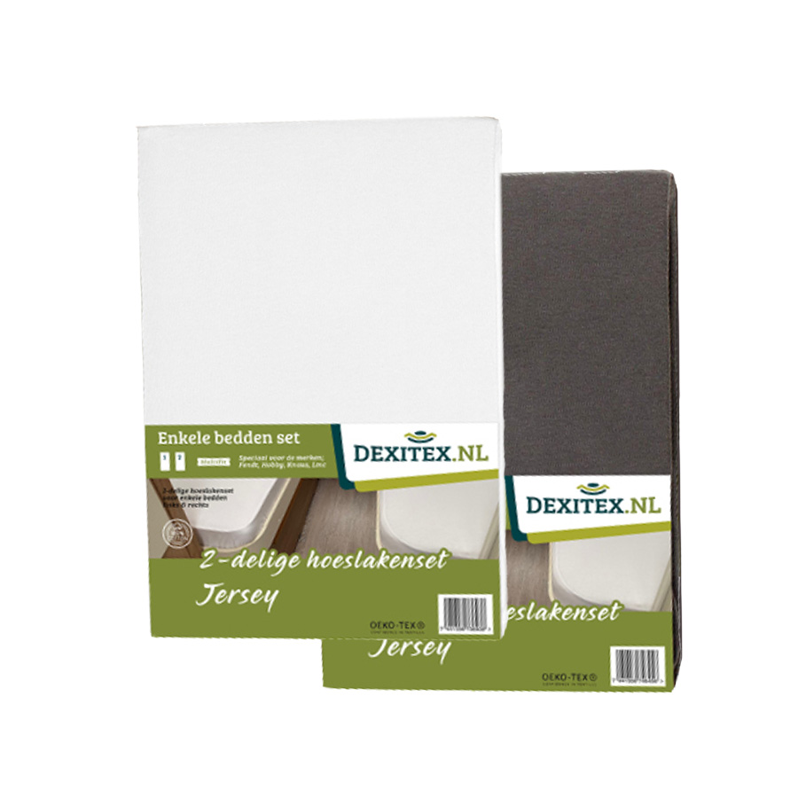 Disposition des lits simples 2 pièces, ensemble de draps-housses en jersey blanc, gris clair ou anthracite