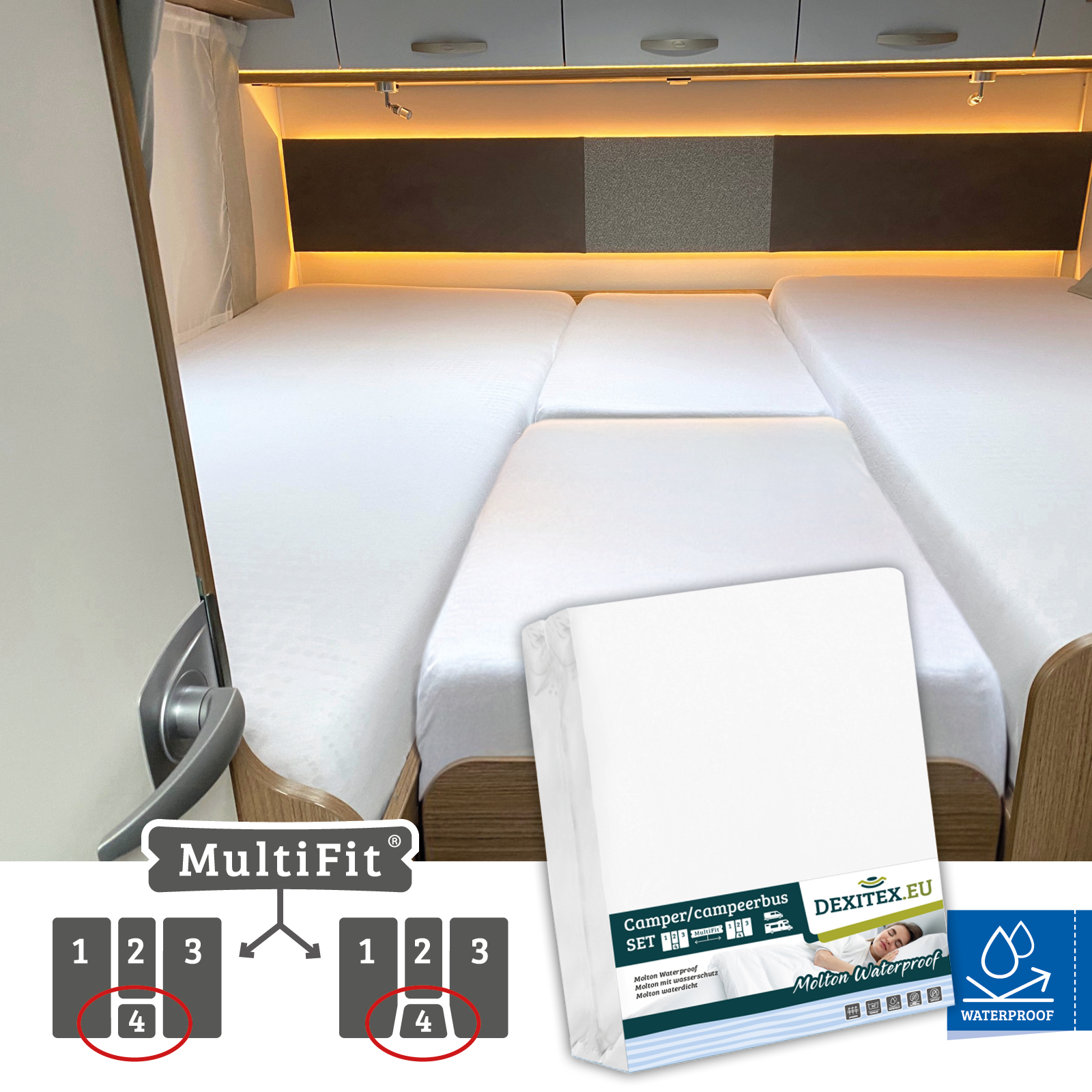 Ensemble de draps-housses imperméables en molleton - 4 pièces avec matelas central