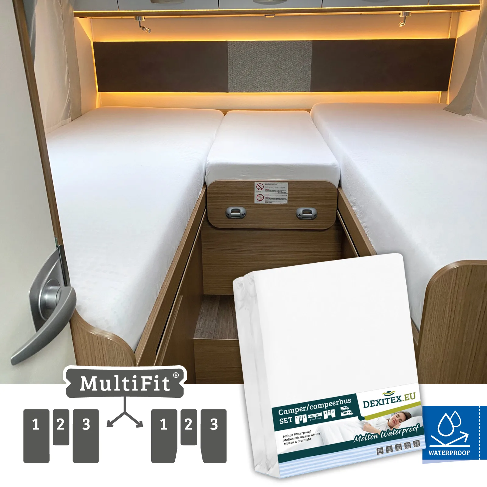 Ensemble de draps-housses molton imperméables - 3 pièces avec matelas central